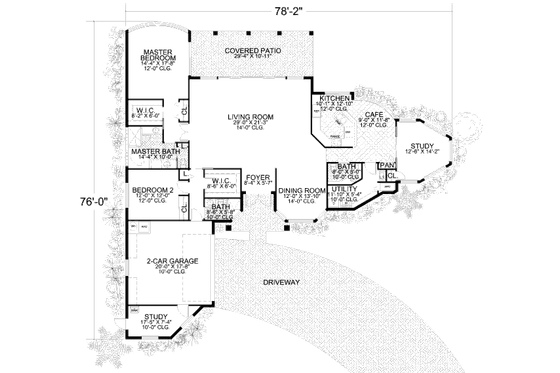 Floor Plan - Main Floor for Mediterranean House Plan #420-271 - 2 bed, 2.5 bath