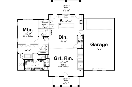 Floor Plan - Main Floor for Barndominium House Plan #455-512 - 3 bed, 2.5 bath