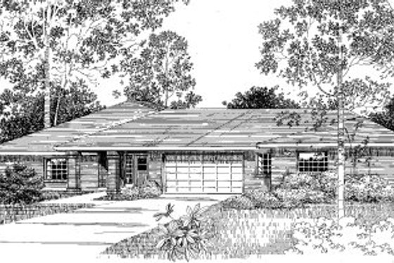 Exterior - Front Elevation for Ranch House Plan #303-125 - 2 bed, 2 bath