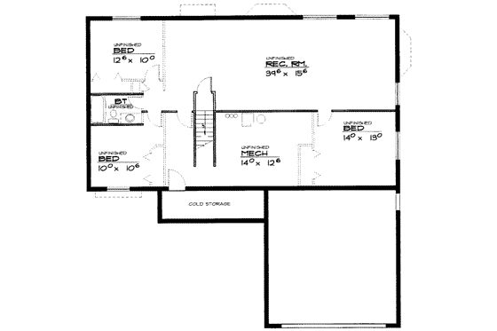 Floor Plan - Lower Floor for Ranch House Plan #308-148 - 4 bed, 2 bath