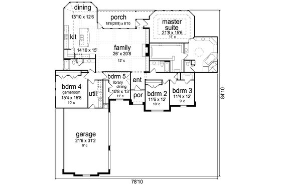 Floor Plan - Main Floor for Mediterranean House Plan #84-599 - 5 bed, 3 bath