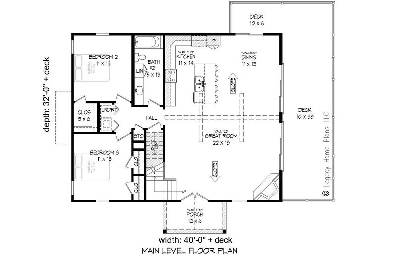 Home Plan - Floor Plan - Main Floor for Cabin House Plan #932-250 - 4 bed, 3 bath