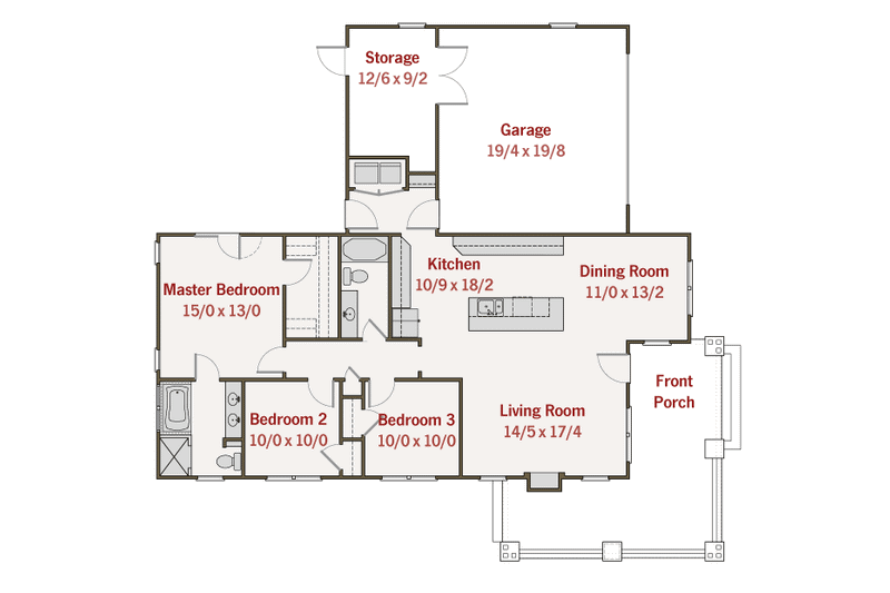 House Design - Floor Plan - Main Floor for Craftsman House Plan #461-1 - 3 bed, 2 bath