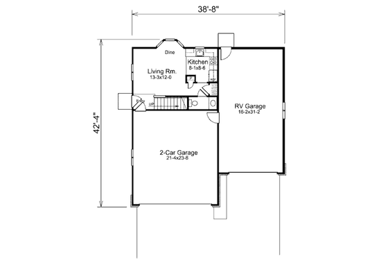 Floor Plan - Main Floor for Cottage House Plan #57-390 - 1 bed, 1.5 bath