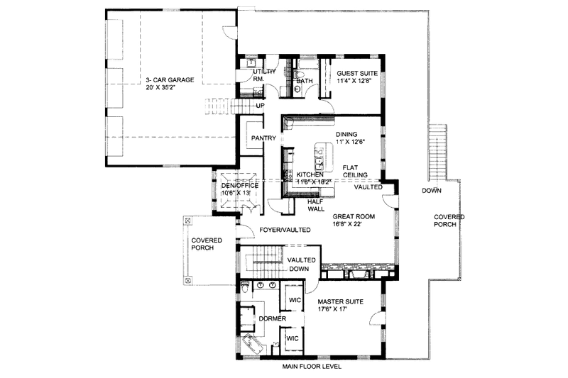 Architectural House Design - Floor Plan - Main Floor for Craftsman House Plan #117-616 - 5 bed, 4 bath