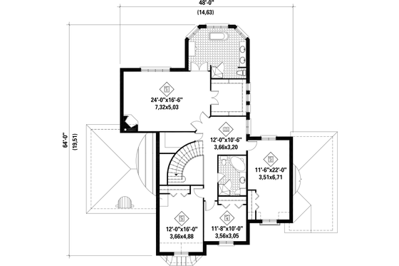 Floor Plan - Upper Floor for European House Plan #25-4476 - 4 bed, 2 bath