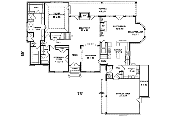 Floor Plan - Main Floor for European House Plan #81-604 - 3 bed, 4 bath