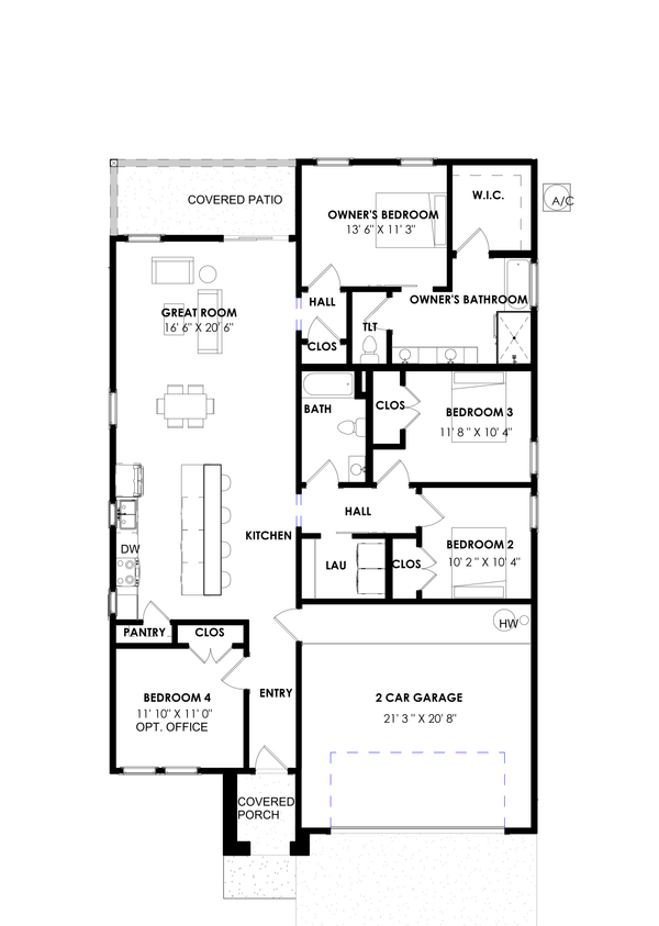 Home Plan - Floor Plan - Main Floor for Contemporary House Plan #1129-2 - 4 bed, 2 bath
