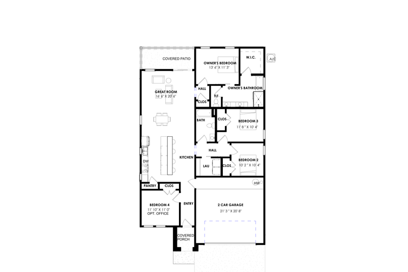 Home Plan - Floor Plan - Main Floor for Contemporary House Plan #1129-2 - 4 bed, 2 bath