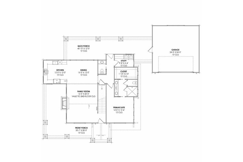 House Blueprint - Floor Plan - Main Floor for Craftsman House Plan #1096-163 - 3 bed, 2.5 bath