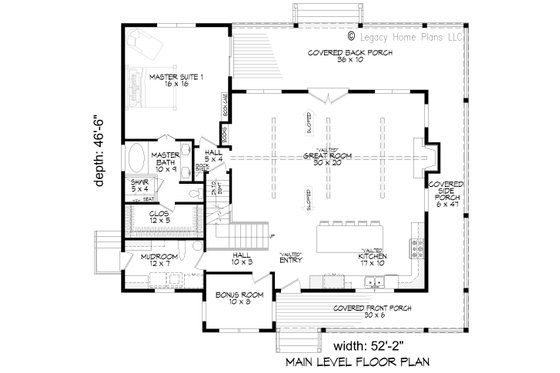 Floor Plan - Main Floor for Southern House Plan #932-919 - 4 bed, 3 bath