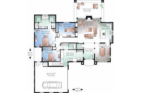 Floor Plan - Main Floor for Mediterranean House Plan #23-2205 - 3 bed, 2.5 bath