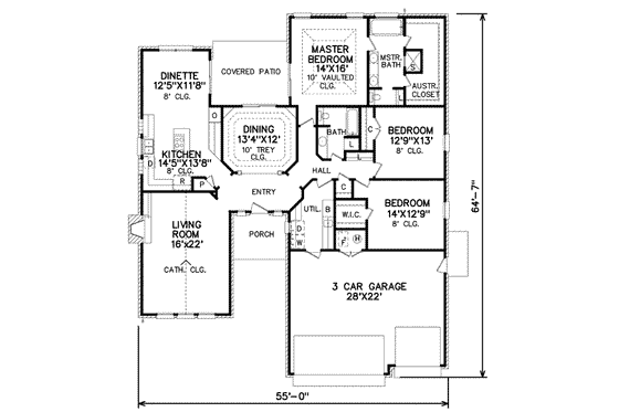 Floor Plan - Main Floor for Traditional House Plan #65-217 - 3 bed, 2 bath