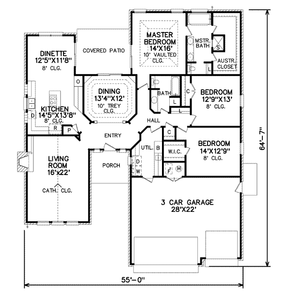 Floor Plan - Main Floor for Traditional House Plan #65-217 - 3 bed, 2 bath