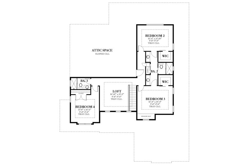 House Blueprint - Floor Plan - Upper Floor for Craftsman House Plan #1058-224 - 4 bed, 4.5 bath
