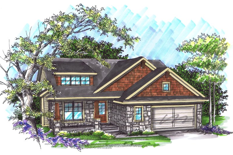 Architectural House Design - Ranch Exterior - Front Elevation Plan #70-1034