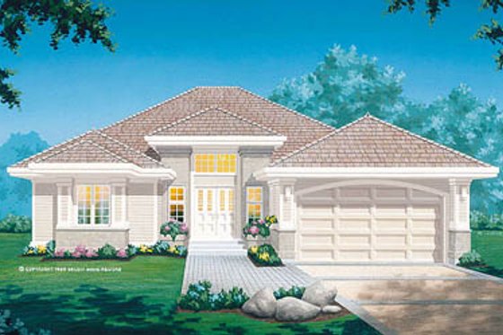 Exterior - Front Elevation for Mediterranean House Plan #47-210 - 3 bed, 2 bath