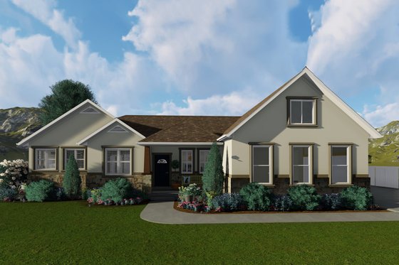 Exterior - Front Elevation 3 for Ranch House Plan #1060-2 - 2 bed, 2 bath