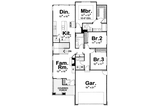 Floor Plan - Main Floor for Craftsman House Plan #20-1747 - 3 bed, 2 bath