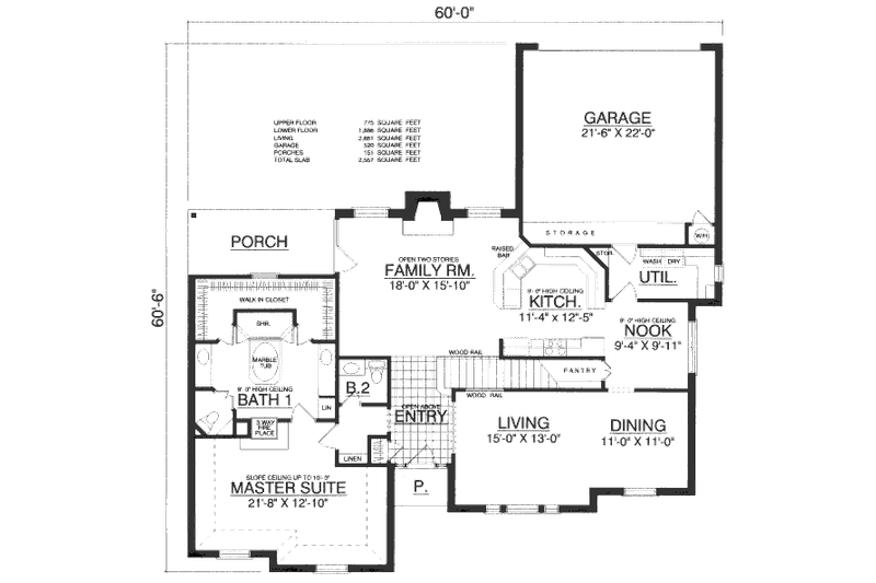 House Blueprint - Floor Plan - Main Floor for European House Plan #40-435 - 4 bed, 2.5 bath
