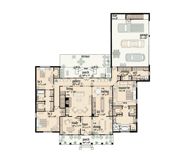 Colonial Floor Plan - Main Floor Plan #36-238