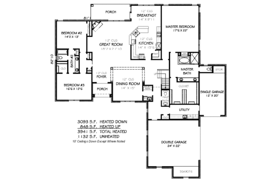 Floor Plan - Main Floor for European House Plan #424-29 - 4 bed, 3.5 bath