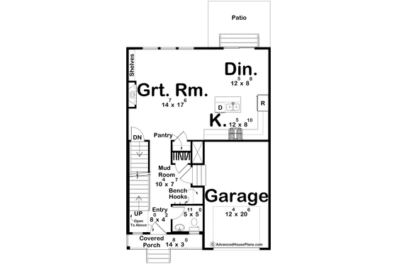 Floor Plan - Main Floor for Farmhouse House Plan #455-377 - 3 bed, 2.5 bath