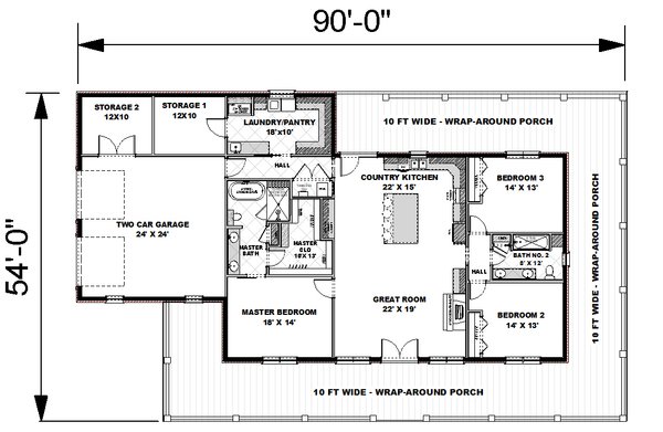 Country Floor Plan - Main Floor Plan #44-259