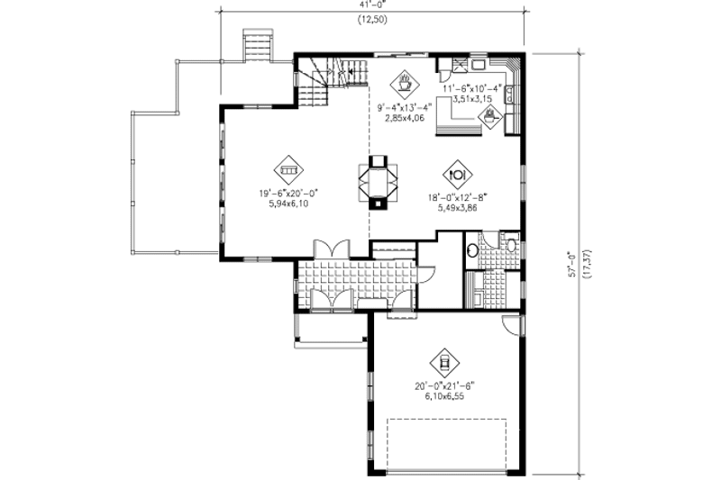 Dream House Plan - Floor Plan - Main Floor for Country House Plan #25-4194 - 3 bed, 1.5 bath