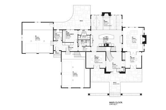 European style house plan, main level floor plan