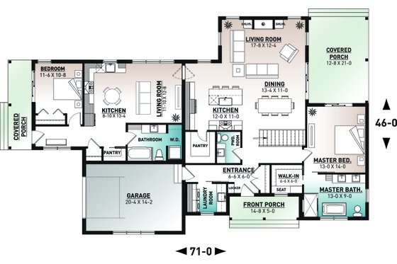 Floor Plan - Main Floor for Farmhouse House Plan #23-2738 - 2 bed, 2.5 bath