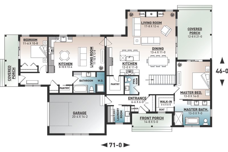 Architectural House Design - Floor Plan - Main Floor for Farmhouse House Plan #23-2738 - 2 bed, 2.5 bath