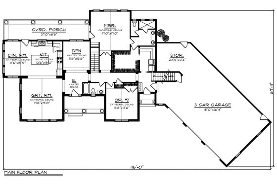 Floor Plan - Main Floor for Ranch House Plan #70-1216 - 2 bed, 2 bath