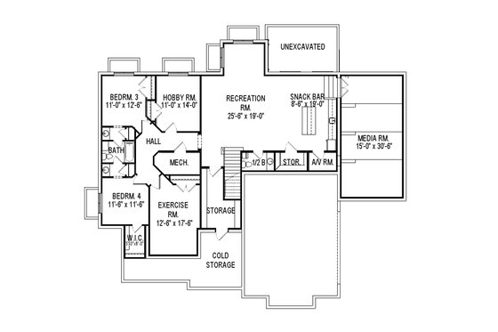 Floor Plan - Lower Floor for Craftsman House Plan #920-33 - 4 bed, 4 bath