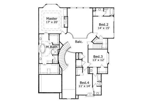 Floor Plan - Upper Floor for European House Plan #411-567 - 5 bed, 4.5 bath