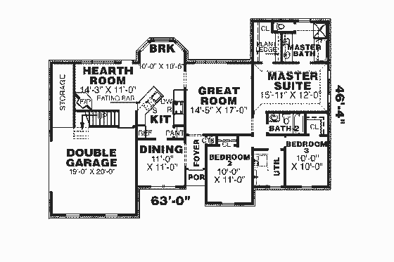 Floor Plan - Main Floor for Traditional House Plan #34-150 - 3 bed, 2 bath