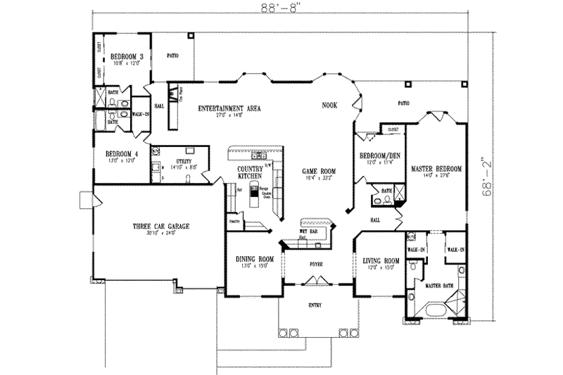 Home Plan - Floor Plan - Main Floor for Adobe / Southwestern House Plan #1-873 - 4 bed, 3.5 bath