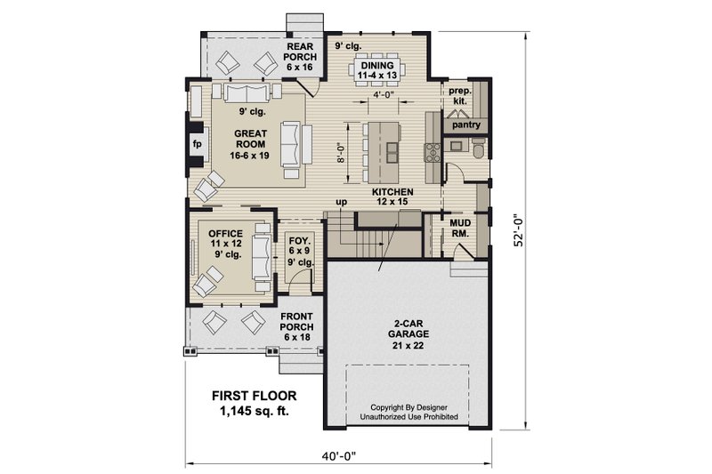 House Design - Floor Plan - Main Floor for Bungalow House Plan #51-1370 - 3 bed, 2.5 bath