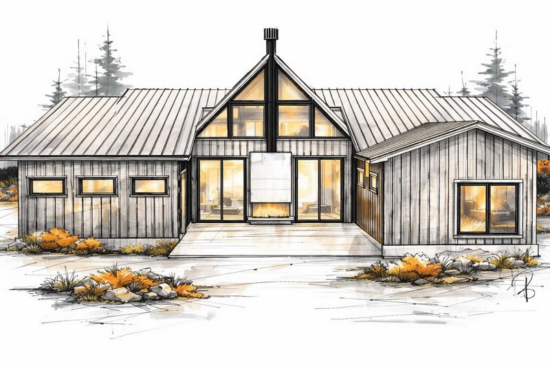 House Blueprint - Exterior - Front Elevation 4 for Cabin House Plan #1101-66 - 2 bed, 2 bath