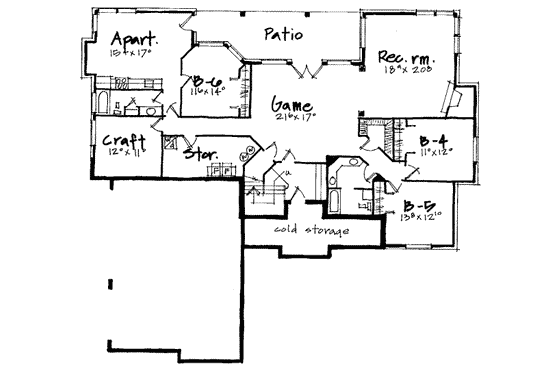 Floor Plan - Lower Floor for European House Plan #308-229 - 6 bed, 4.5 bath