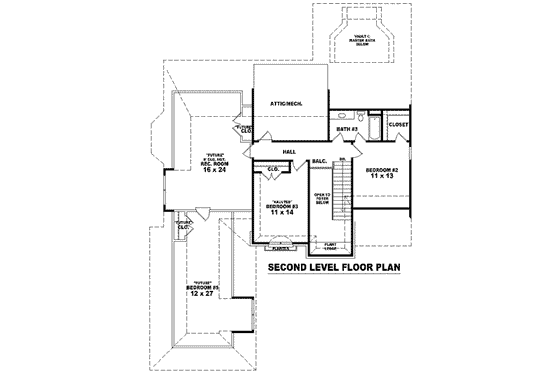 Floor Plan - Upper Floor for European House Plan #81-1564 - 3 bed, 3 bath