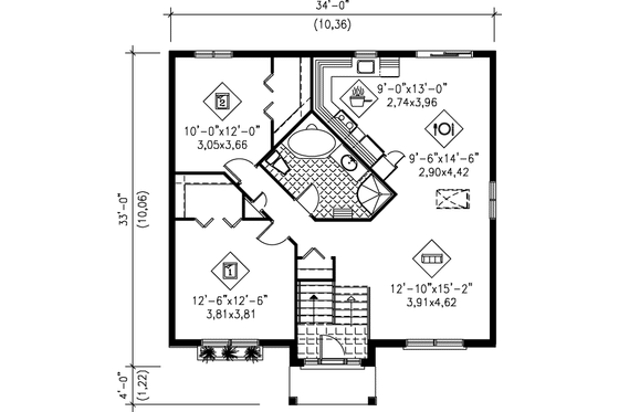 Floor Plan - Main Floor for Traditional House Plan #25-102 - 2 bed, 1 bath