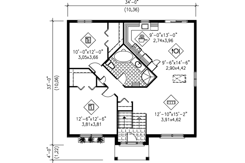 Dream House Plan - Floor Plan - Main Floor for Traditional House Plan #25-102 - 2 bed, 1 bath