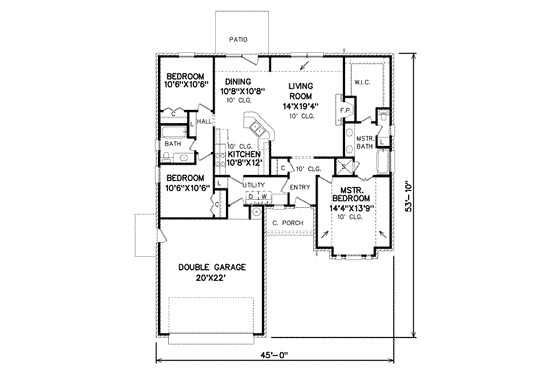 Floor Plan - Main Floor for Traditional House Plan #65-460 - 3 bed, 2 bath