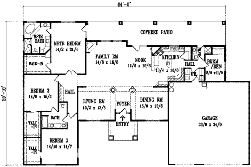 Dream House Plan - Floor Plan - Main Floor for Adobe / Southwestern House Plan #1-1095 - 4 bed, 3 bath