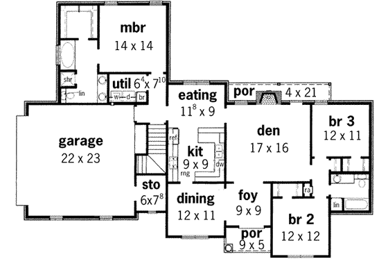 Floor Plan - Main Floor for European House Plan #16-264 - 3 bed, 2 bath