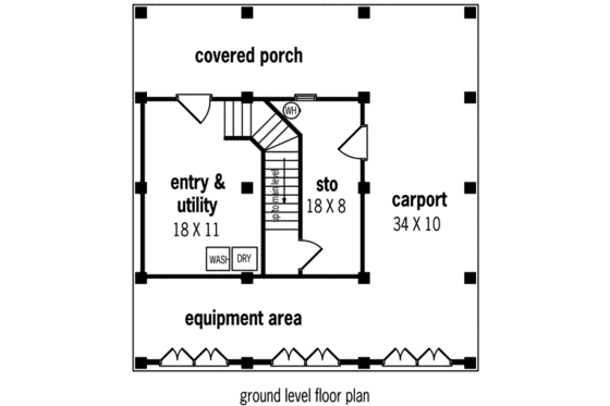 Floor Plan - Lower Floor for Beach House Plan #45-215 - 2 bed, 2 bath