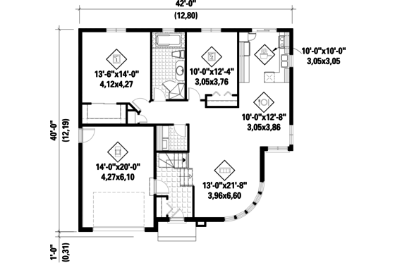 Floor Plan - Main Floor for European House Plan #25-4535 - 2 bed, 1 bath