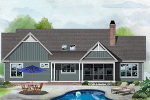 Exterior - Rear Elevation for Ranch House Plan #929-1085 - 3 bed, 2 bath