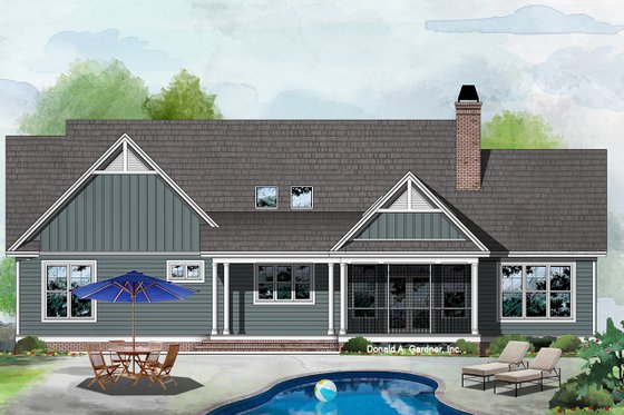 Exterior - Rear Elevation for Ranch House Plan #929-1085 - 3 bed, 2 bath